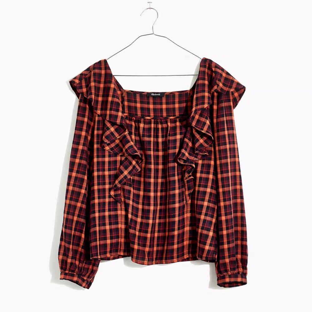 Madewell Ruffled Cropped Squareneck Blouse